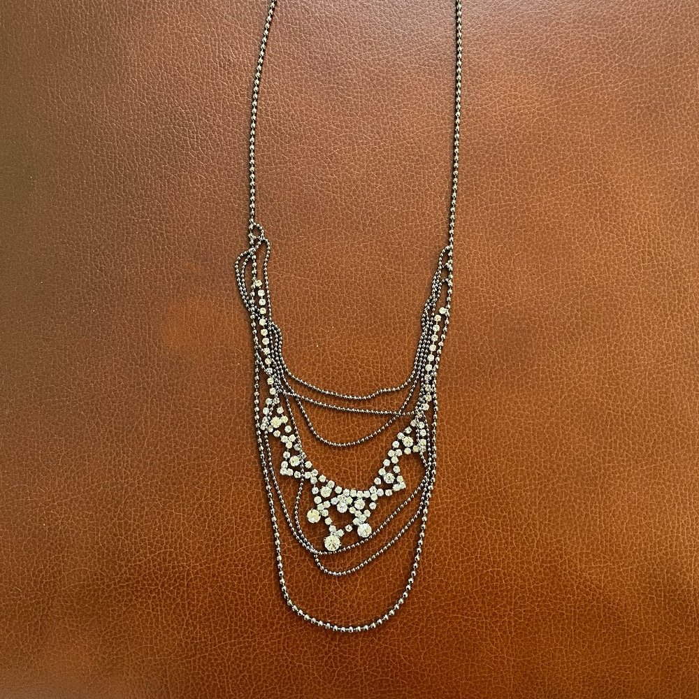 Vintage Inspired Rhinestone Chain Necklace 16.5"